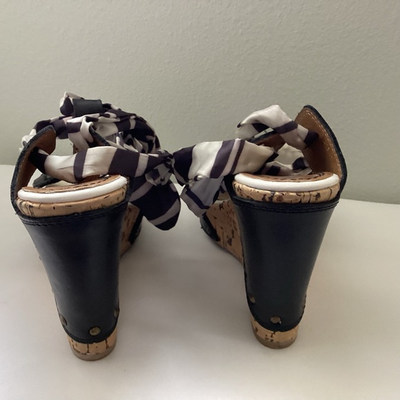 Miss Sixty White & Black Leather T Strap Ankle Wrap Studded Open Toe Wedge - Picture 4 of 11